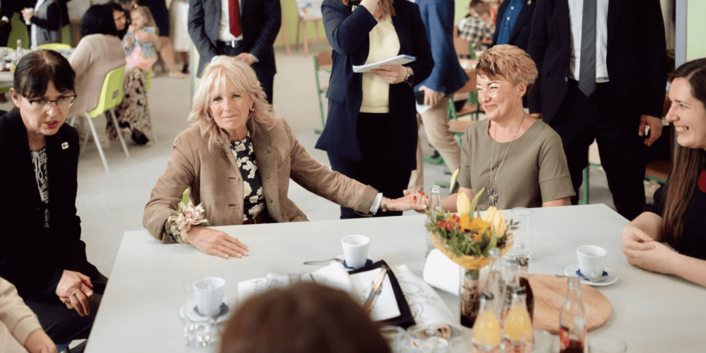 Laura Dittel engages with First Lady Dr. Jill Biden on response to the Crisis in Ukraine.